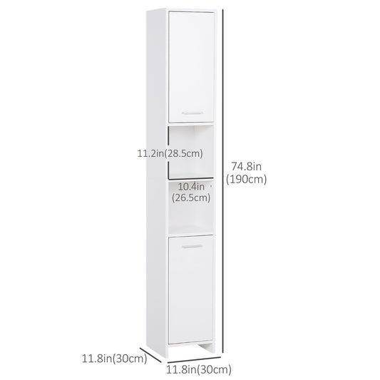 HOMCOM Tall Bathroom Vanities, Narrow Bathroom Cabinets with 2 Doors, Open Compartment and Adjustable Shelves, White