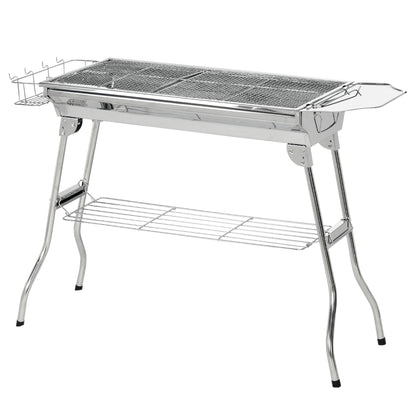 Outsunny Stainless Steel Portable Charcoal Grill, Folding BBQ Grill with Shelf, Side Basket and Pan for Cooking, Camping, Travel