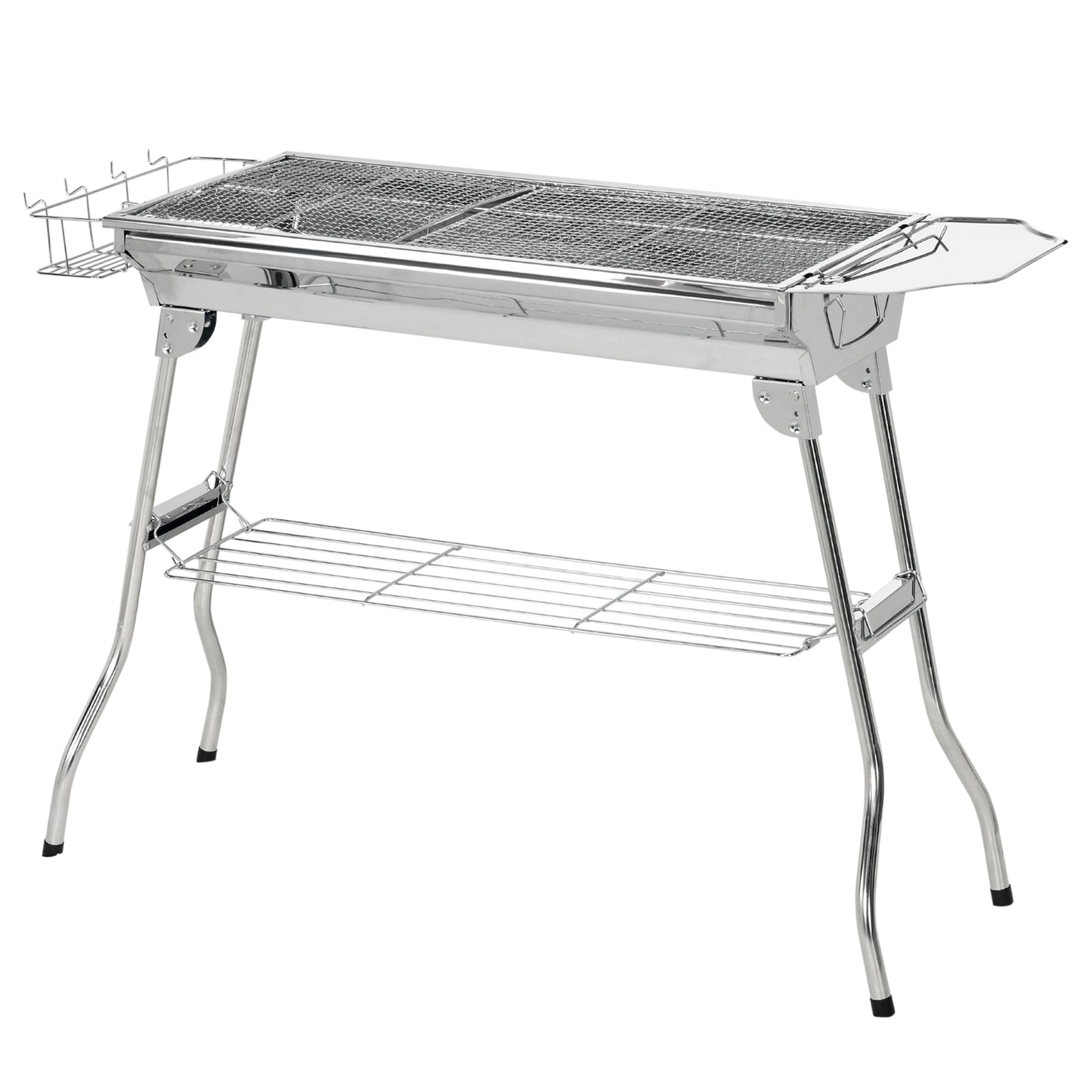 Outsunny Stainless Steel Portable Charcoal Grill, Folding BBQ Grill with Shelf, Side Basket and Pan for Cooking, Camping, Travel