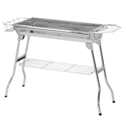 Outsunny Stainless Steel Portable Charcoal Grill, Folding BBQ Grill with Shelf, Side Basket and Pan for Cooking, Camping, Travel