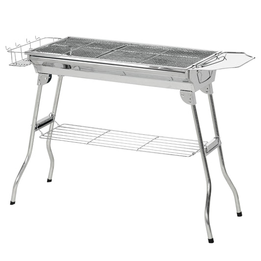 Outsunny Stainless Steel Portable Charcoal Grill, Folding BBQ Grill with Shelf, Side Basket and Pan for Cooking, Camping, Travel