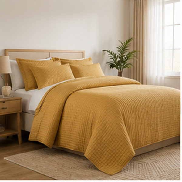 Aarniva Quilted Bedding Set | King/Queen | Soft & Lightweight | Golden Mustard | 4-Piece Set