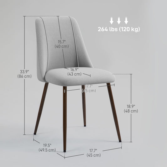 HOMCOM Upholstered Dining Chairs Set of 6, Velvet Accent Chair with Back and Wood-grain Steel Leg for Kitchen, Grey