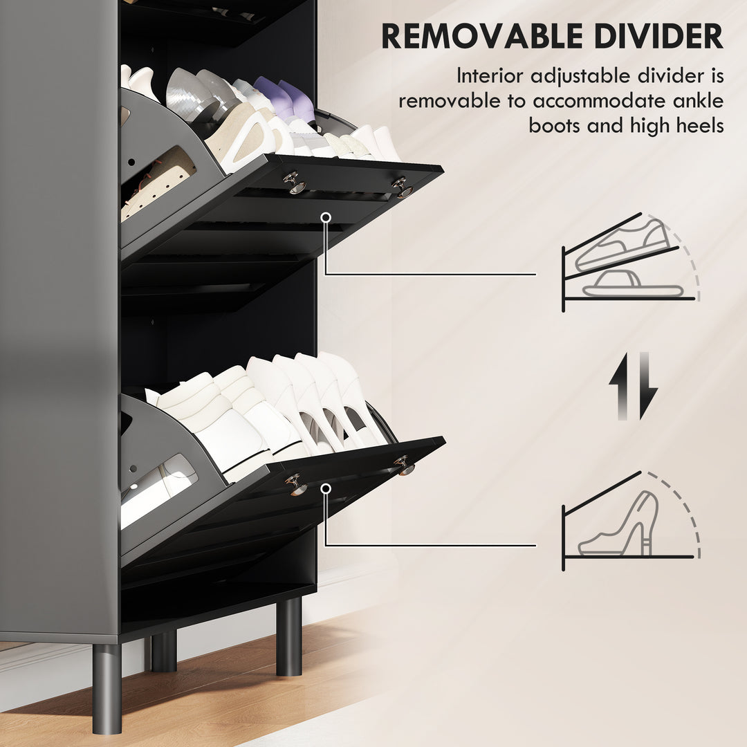 HOMCOM Narrow Shoe Storage Cabinet, 3 Flip Drawers, Adjustable Shelves, 24 Pairs Capacity, White