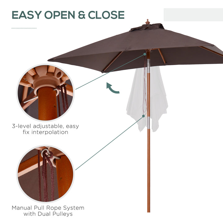 Outsunny 6.6x5ft Square Market Parasol, Wooden Patio Umbrella with Tilt Mechanism and 6 Bamboo Ribs, Garden Sunshade, Wine Red