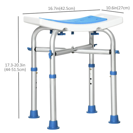 HOMCOM Height Adjustable Shower Chair, 16.7"W Aluminum Shower Stool for Inside Shower with Suction Cup Feet, EVA Padded Bath Seat for Senior, Elderly, Disabled