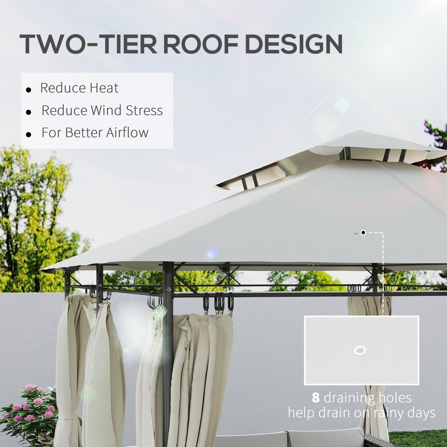 Outsunny 10'Â xÂ 13' Double Roof Patio Gazebo, Outdoor Gazebo with Curtains, for Garden, Lawn, Backyard and Deck, Cream White