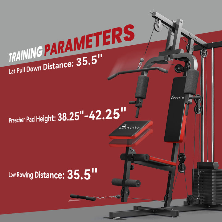 Soozier Home Gym Equipment Weight Training Machine, Multifunction Workout Machine with 143lbs Weight Stack for Full Body Workout and Strength Training, Black