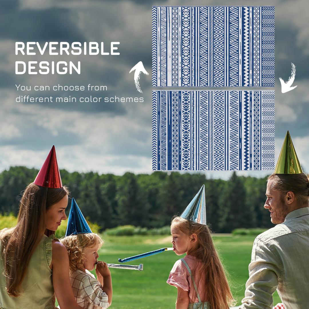 Outsunny Reversible Outdoor Rug, Patio Floor Mat, 6' x 9' Plastic Rug for Backyard, Deck, Beach, Camping, Dark Blue and White