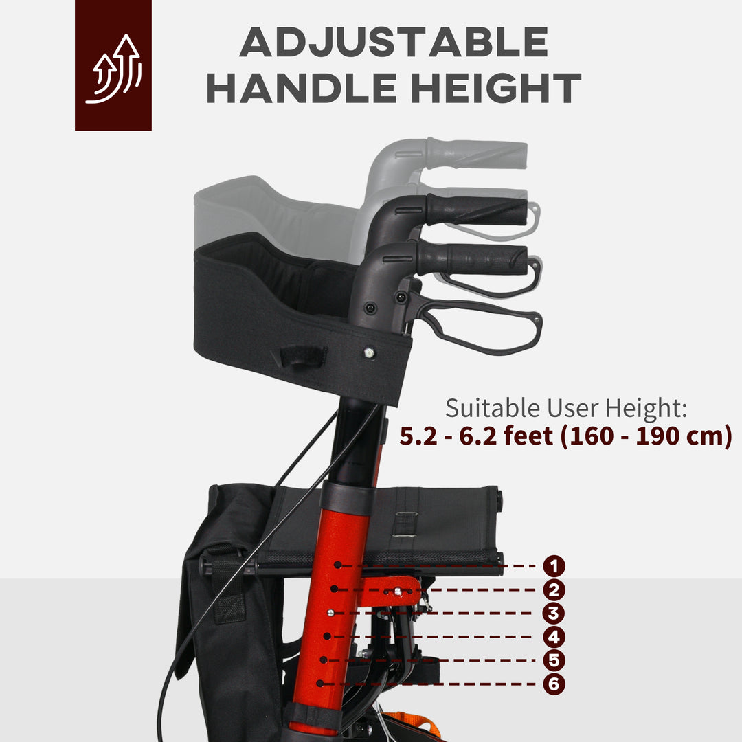 HOMCOM Rollator for Seniors with Seat, Rubber Wheels, Aluminum Folding Rolling Walker with Adjustable Handle, Bag, Blue