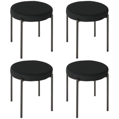 HOMCOM Backless Round Dining Chairs, Modern Stacking Stools Set of 4, Kitchen Chairs with Metal Legs, Black