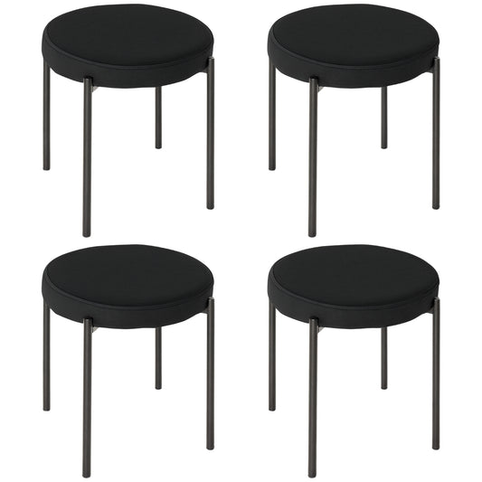 HOMCOM Backless Round Dining Chairs, Modern Stacking Stools Set of 4, Kitchen Chairs with Metal Legs, Black