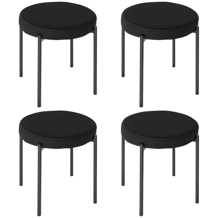 HOMCOM Backless Round Dining Chairs, Modern Stacking Stools Set of 4, Kitchen Chairs with Metal Legs, Black