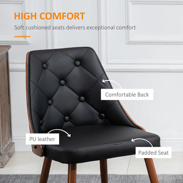 HOMCOM Dining Chairs Set of 2, Tufted Kitchen Chairs, PU Leather Upholstered Seats and Steel Legs for Dining Room, Black