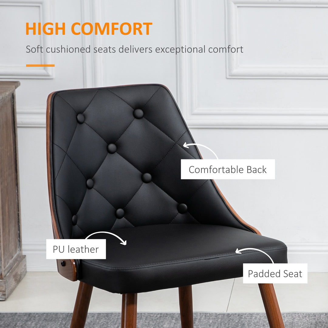 HOMCOM Dining Chairs Set of 2, Tufted Kitchen Chairs, PU Leather Upholstered Seats and Steel Legs for Dining Room, Black