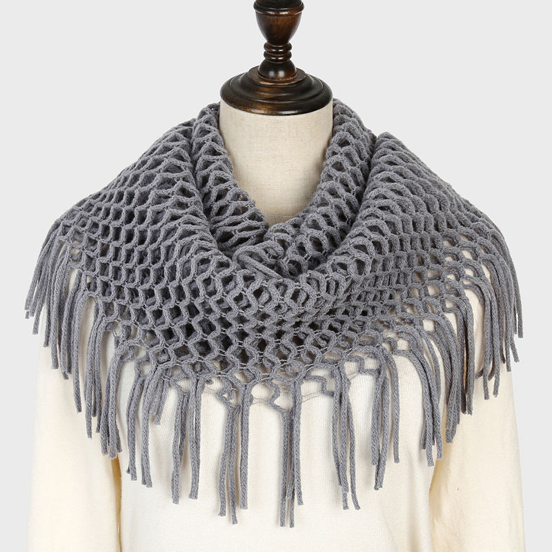 Aarniva Plaid Knitted Loop Scarf Snood | Infinity Neck Scarf | Soft Acrylic Fabric | Fringe Tassel Design | Lightweight & Cozy | 1-Piece