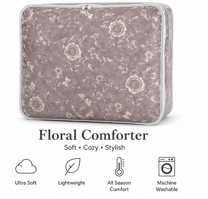 Aarniva Breathable Polyester Comforter Set | King/Queen | 250 GSM | Ultra-Soft & Cozy | Flowers pattern | Includes 2 Pillow Covers