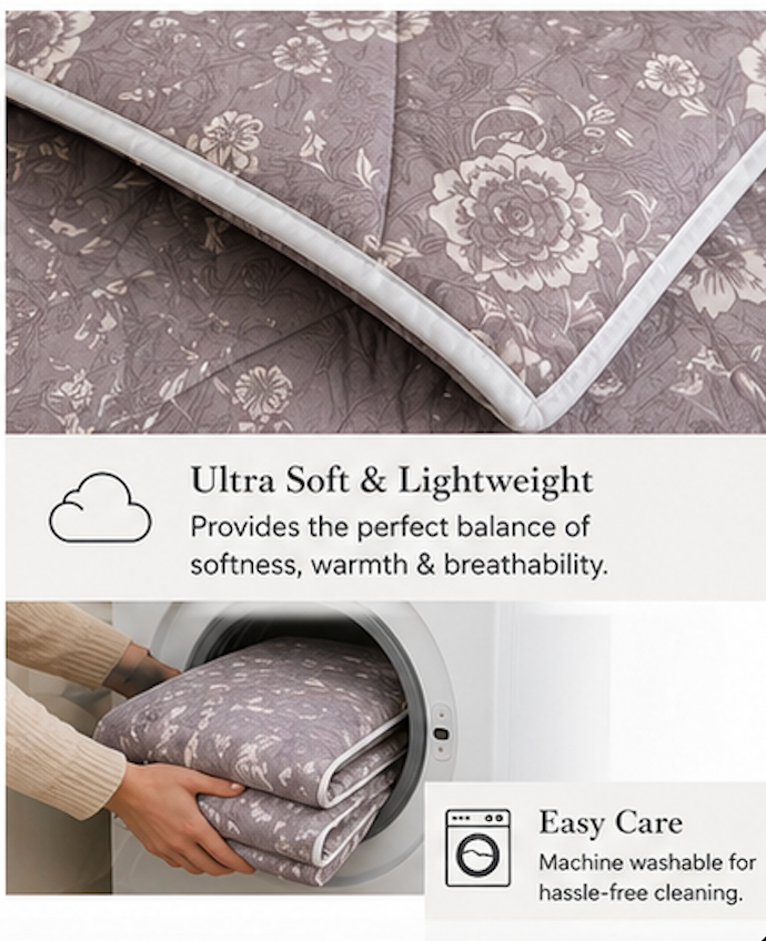 Aarniva Breathable Polyester Comforter Set | King/Queen | 250 GSM | Ultra-Soft & Cozy | Flowers pattern | 5-Piece Set