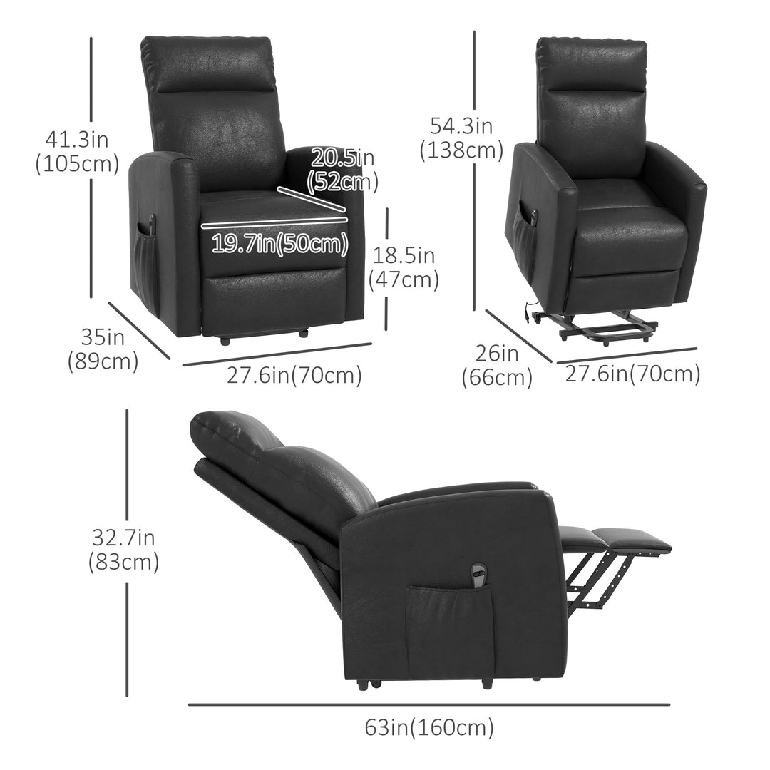 HOMCOM Power Lift Recliner Chair with Remote Control Side Pocket for Living Room Home Office Study Black