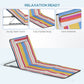 Outsunny Set of 2 Beach Lounge Chair Sun Lounger Beach Mat, Padded Folding Ground Mat Lounge Chair w/Adjustable Back, Steel Frame, Head Pillow and Carry Bag for Backyard Lakeside, Colorful Stripes