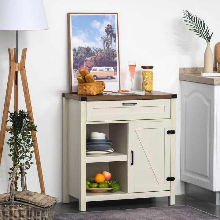 HOMCOM Rustic Barn Door Storage Cabinet Modern Farmhouse Buffet Sideboard for Kitchen and Dining Room White