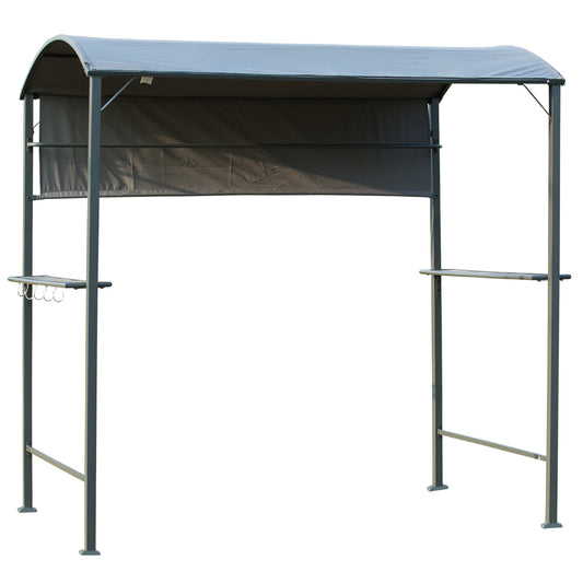 Outsunny 7x4.5ft Outdoor BBQ Gazebo Tent Metal Frame Garden Grill Canopy Sunshade Backyard Portable Shelter with Side Awning 2 Shelves and 5 Hooks Grey