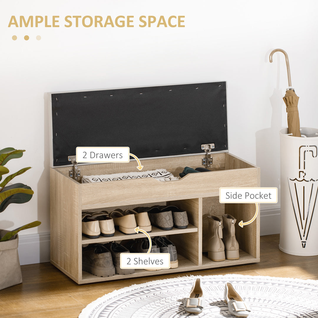 HOMCOM Shoe Bench Entryway Storage Rack with Padded Cushion, Hidden Storage for Hallway, Living Room, Black