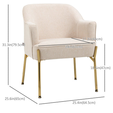 HOMCOM Fabric Armchair, Modern Accent Chair with Metal Legs for Living Room, Bedroom, Home Office, Cream White