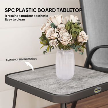 Outsunny Outdoor Bistro Set of 3, 3-Piece Patio Set with Breathable Mesh Fabric, Stackable Chairs and Square Table, Light Grey