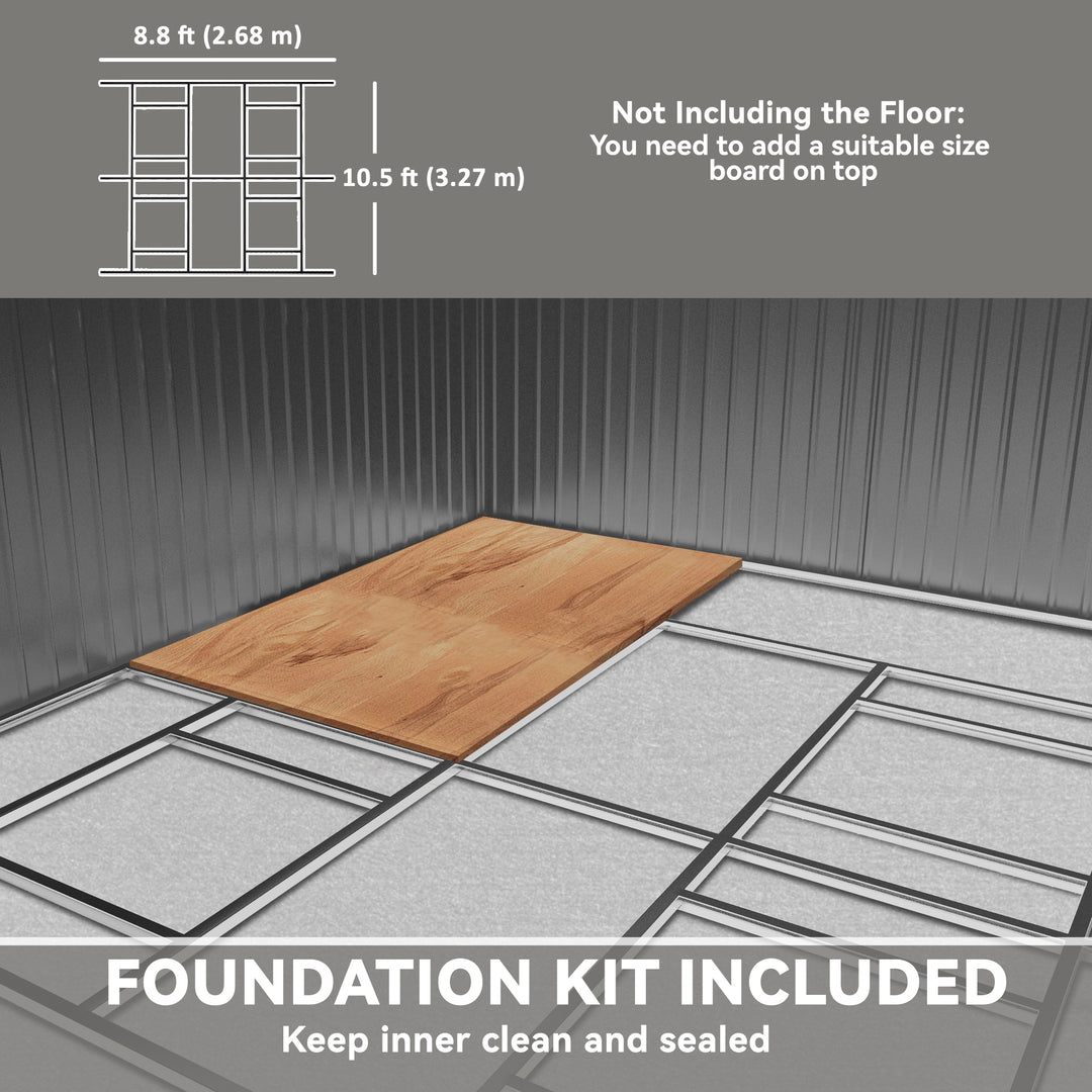 Outsunny 11' x 13'Garden Storage Shed w/ Foundation Kit Metal Tool Storage House w/ Double Doors Yellow