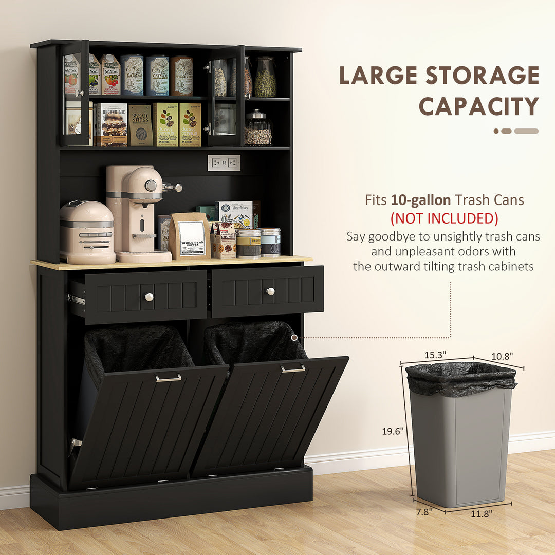 HOMCOM Kitchen Cabinet with Charging Station, 2 Tilt Out Cabinets, Microwave Stand, Freestanding Kitchen Pantry Cabinet, White