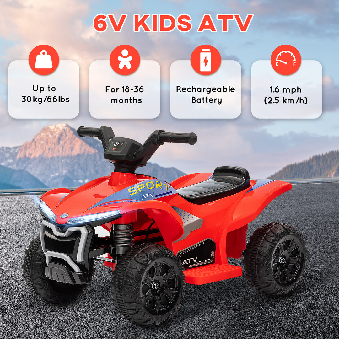 Qaba Kids ATV, 6V Battery Powered Electric Vehicle with Headlights, Music, Forward/Reverse Switch for 18-36 Months, Black