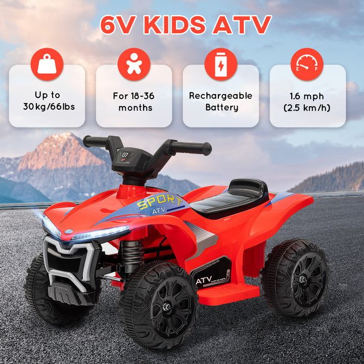 Qaba Kids ATV, 6V Battery Powered Electric Vehicle with Headlights, Music, Forward/Reverse Switch for 18-36 Months, Black