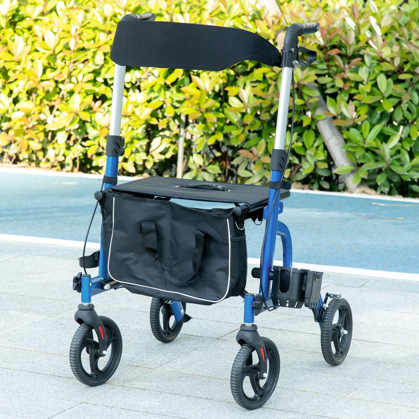 HOMCOM Rollator Walker for Seniors and Adults with 8'' Wheels, Padded Seat and Backrest,  Storage Bag Blue