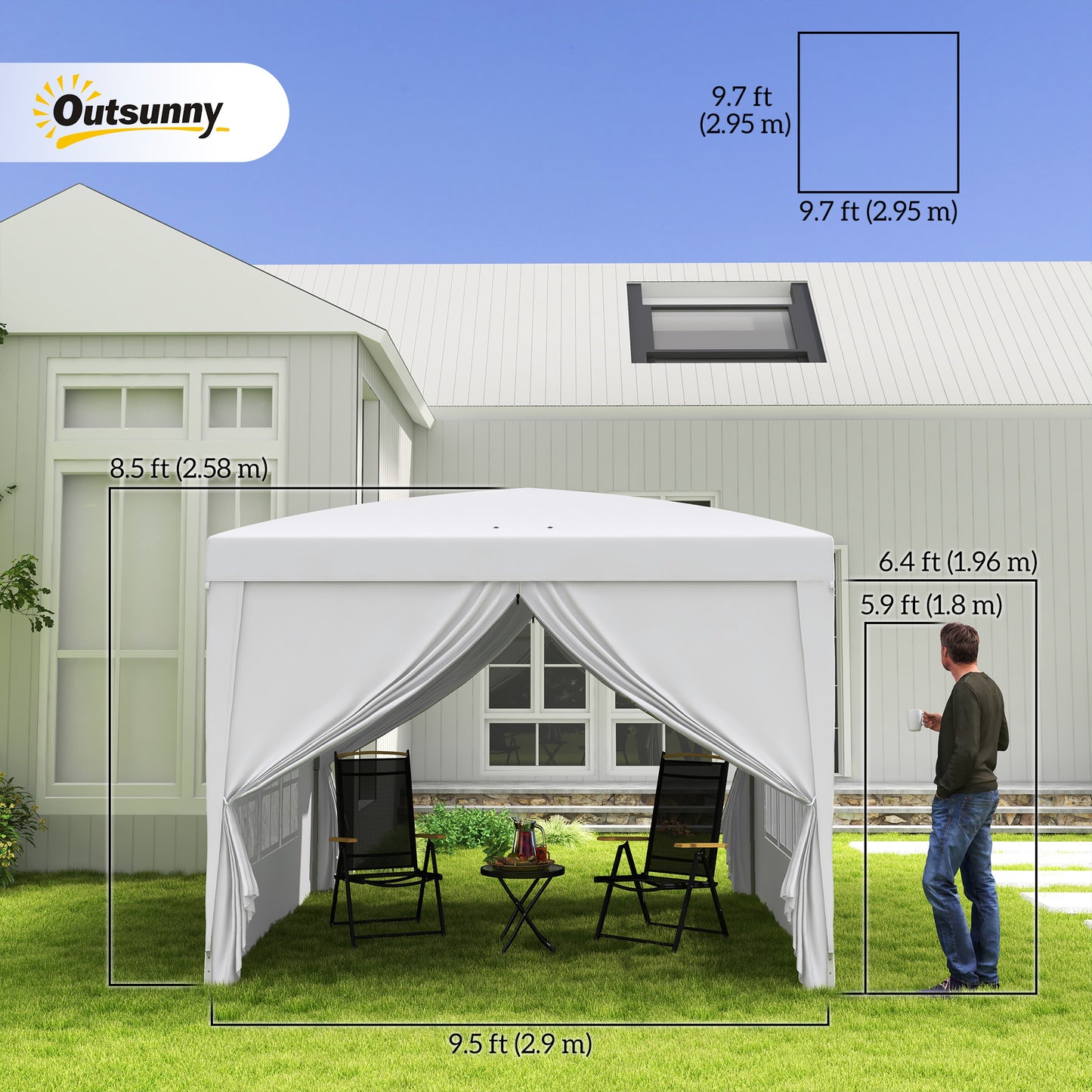 Outsunny 9.7' x 9.7' Outdoor Pop Up Party Tent Wedding Gazebo Canopy with Carrying Bag (White)