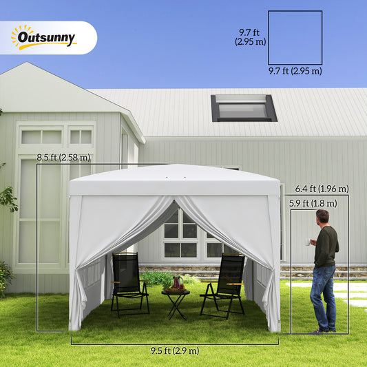 Outsunny 9.7' x 9.7' Outdoor Pop Up Party Tent Wedding Gazebo Canopy with Carrying Bag (White)