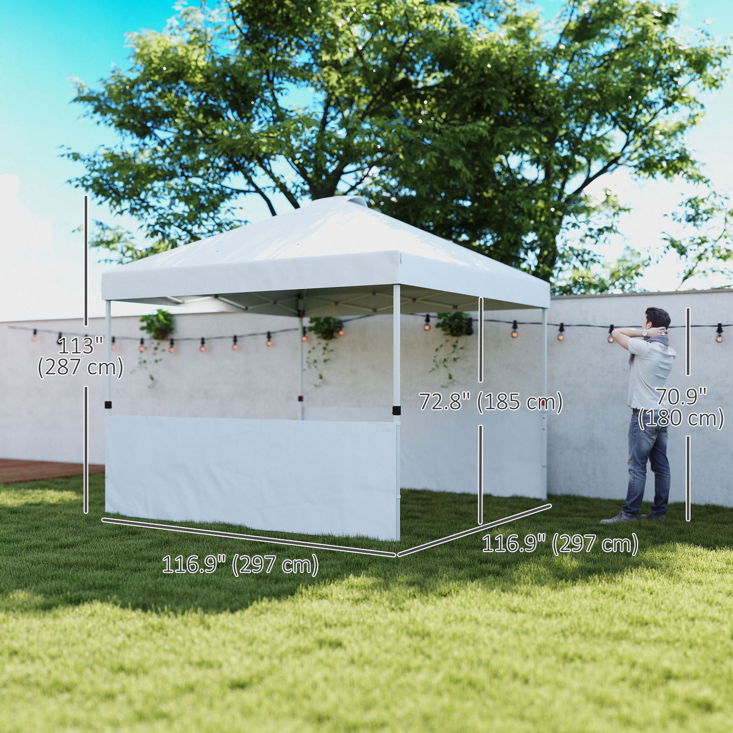 Outsunny 10' x 10' Pop Up Canopy Tent with 2 Half Sidewalls, UV50+ Height Adjustable Instant Sun Shelter, White
