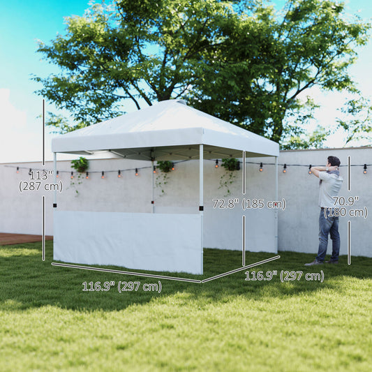Outsunny 10' x 10' Pop Up Canopy Tent with 2 Half Sidewalls, UV50+ Height Adjustable Instant Sun Shelter, White