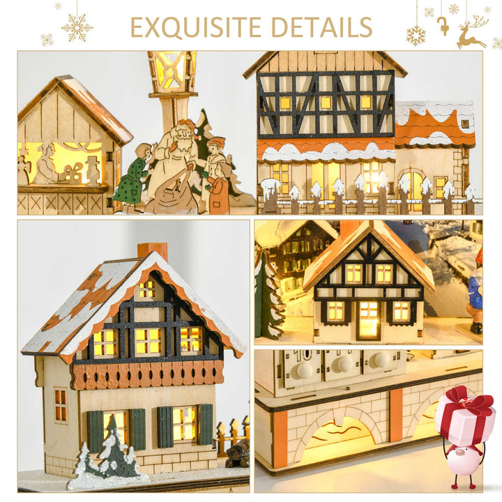 HOMCOM Christmas Advent Calendar, 2022 Light Up Table Xmas Wooden House Holiday Decoration with Countdown Drawer, Village, for kids Adults, White