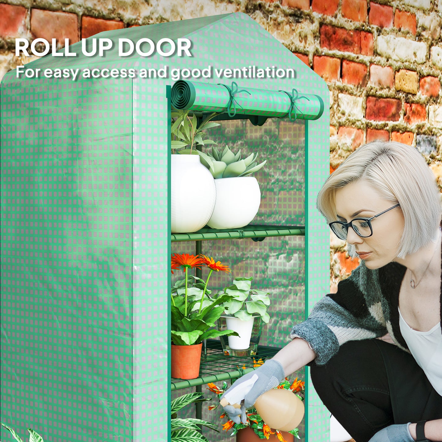 Outsunny 56" x 56" Walk-in Greenhouse Outdoor, Portable Gardening Plant Hot House with 2-Tier Shelf, Green
