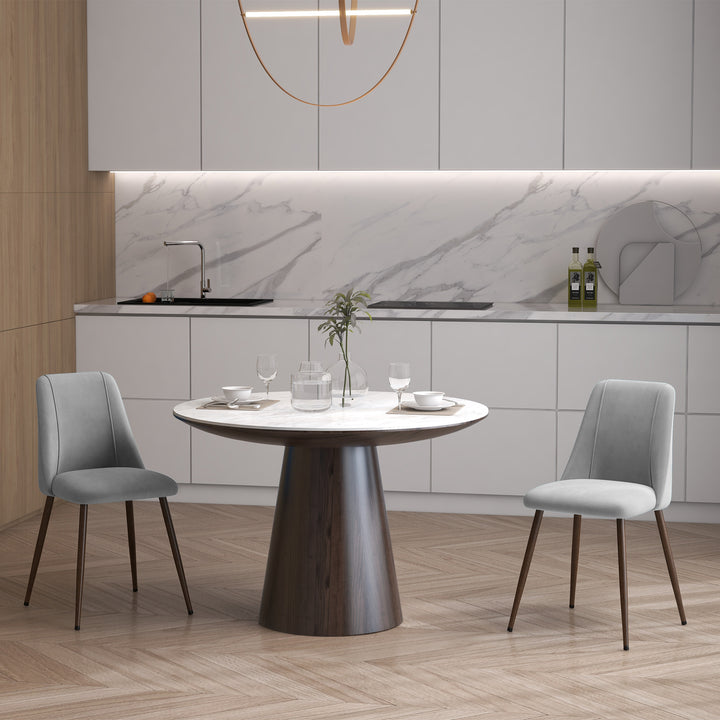 HOMCOM Upholstered Dining Chairs Set of 4, Velvet Accent Chair with Back and Wood-grain Steel Leg for Kitchen, Grey