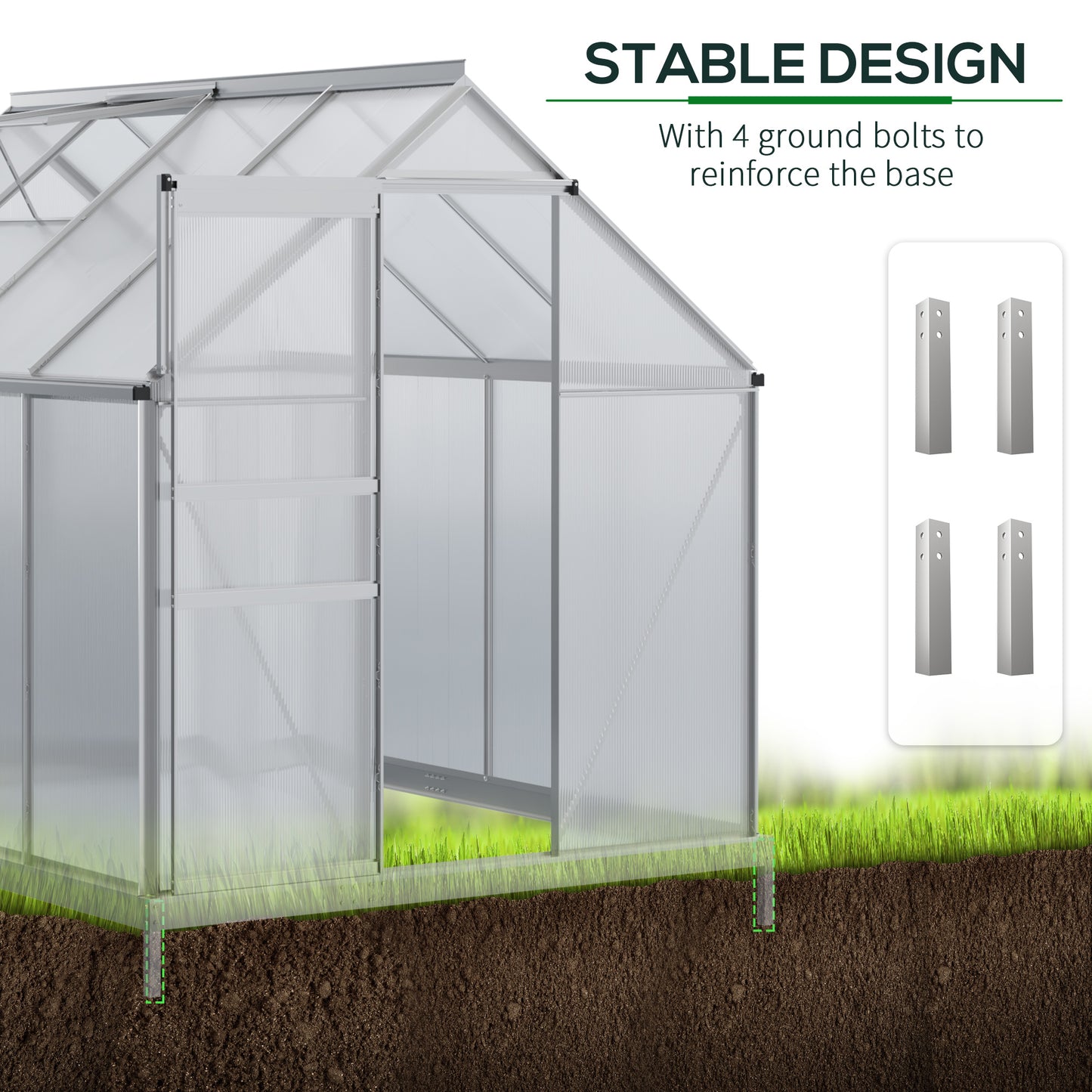 Outsunny 6' x 12' x 6.5' Walk-in Greenhouse, Polycarbonate Greenhouse with Adjustable Roof Vent, Base, Sliding Door, Clear