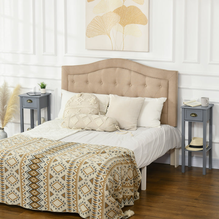 HOMCOM 2 Tier Side Table, Set of 2, Narrow Tall End Table with Drawer and Shelf, Slim Wooden Nightstand for Living Room, Bedroom, Hallway, White