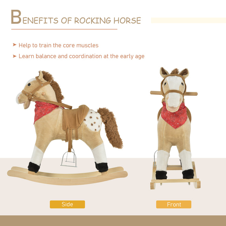 Qaba Kids Plush Ride-On Rocking Horse Toy Cowboy Rocker with Fun Realistic Sounds for Child 3-6 Years Old, Brown