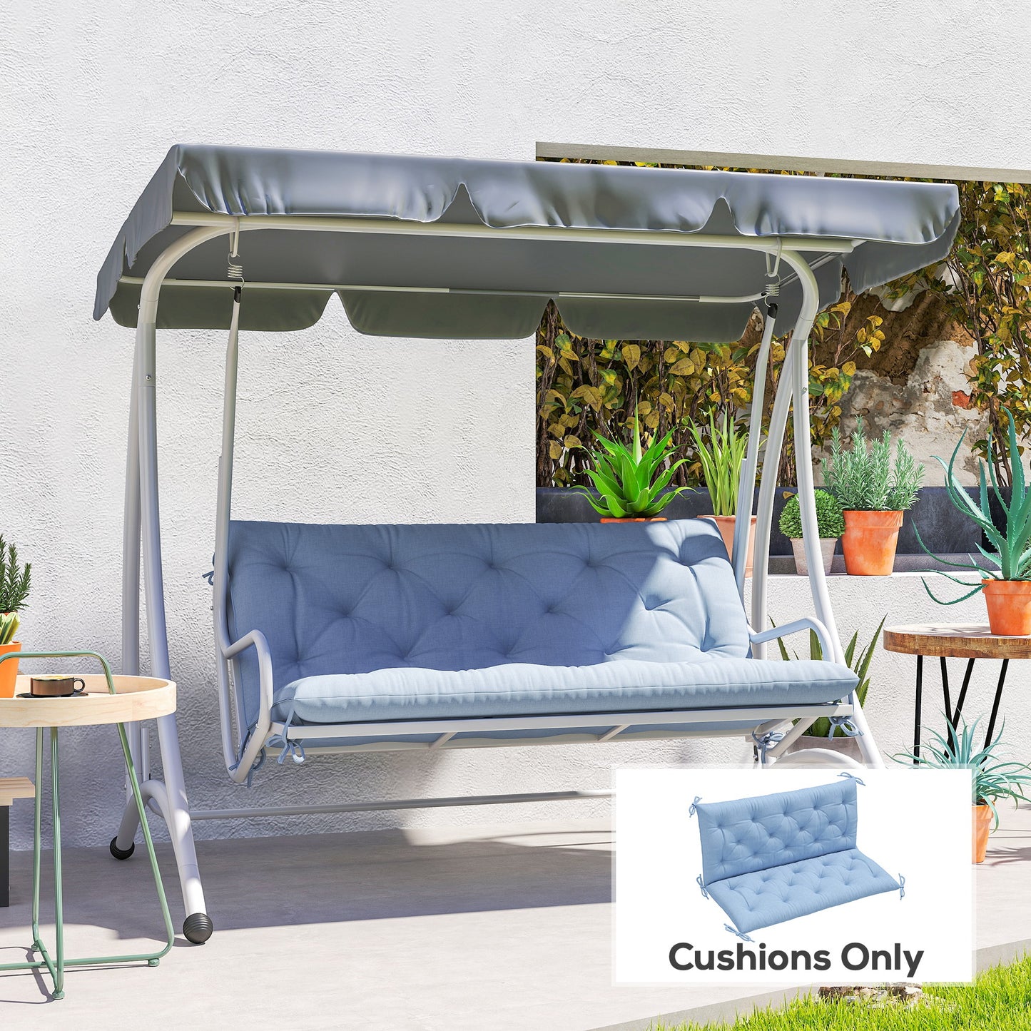 Outsunny 2 Seater Garden Bench Cushion, Thick Outdoor Non-Slip 2 Seater Soft Pad With Backrest for Garden Patio, 52" x 43" x 4", Dark Grey
