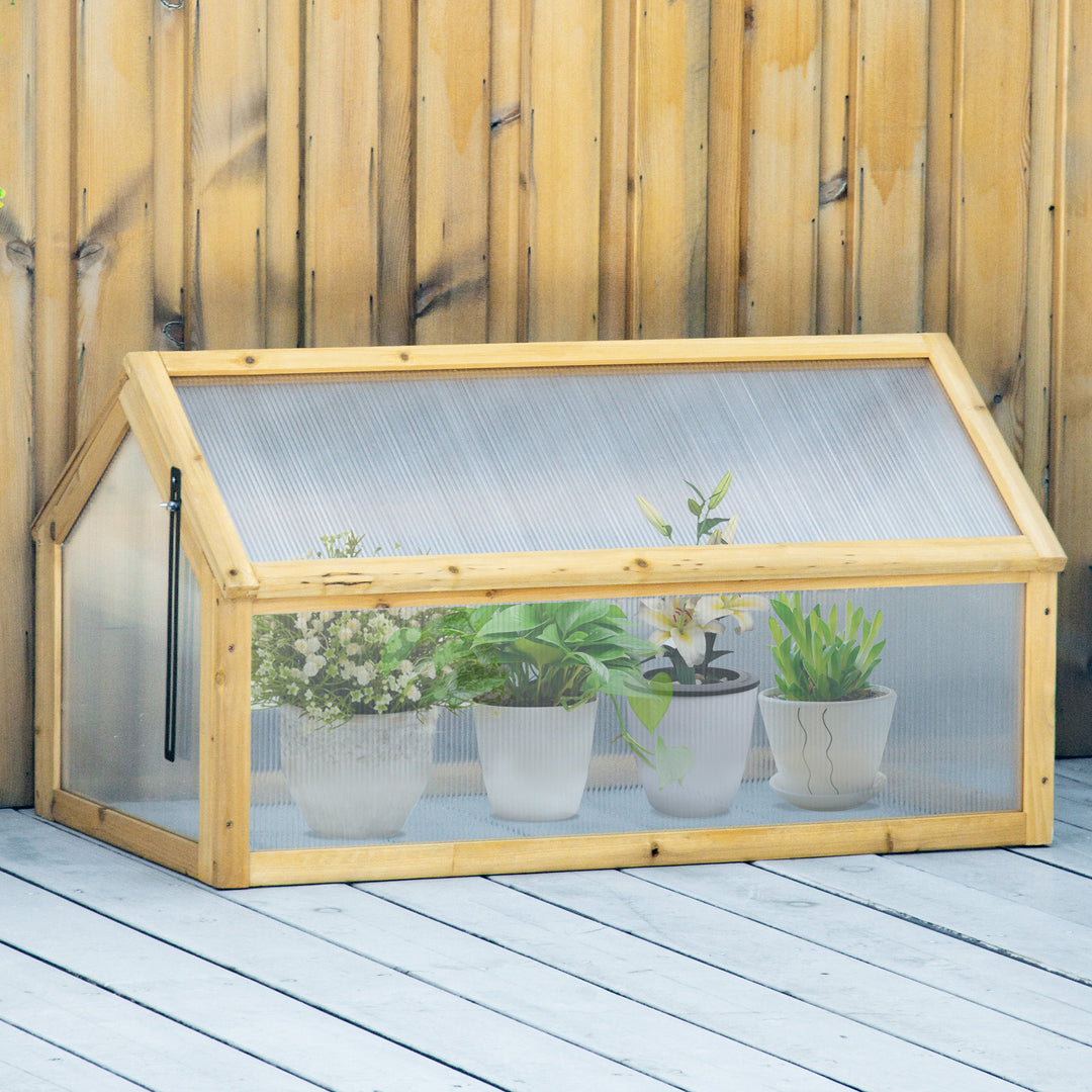 Outsunny Wooden Cold Frame Greenhouse Garden Portable Raised Planter with Openable Top for Indoor, Outdoor, Flowers, Vegetables, Plants, 35.5" x 20.5" x 19.5", Natural Wood