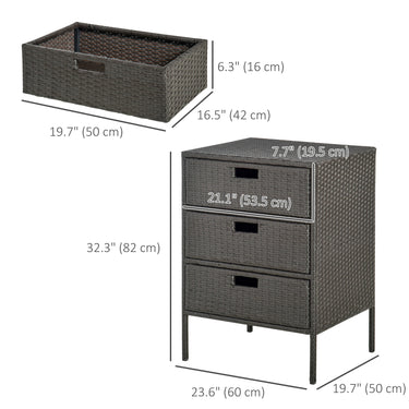 Outsunny 32" Poolside Rattan Wicker Patio Organizer Storage Cabinet Bathroom Storage w/ 3 Large Drawers Garden Outdoor
