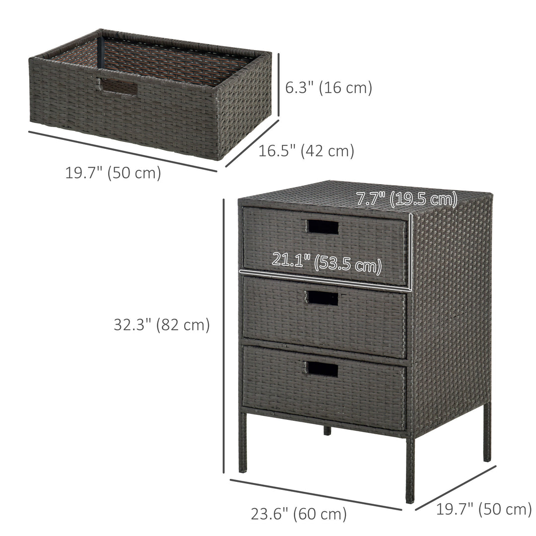 Outsunny 32" Poolside Rattan Wicker Patio Organizer Storage Cabinet Bathroom Storage w/ 3 Large Drawers Garden Outdoor