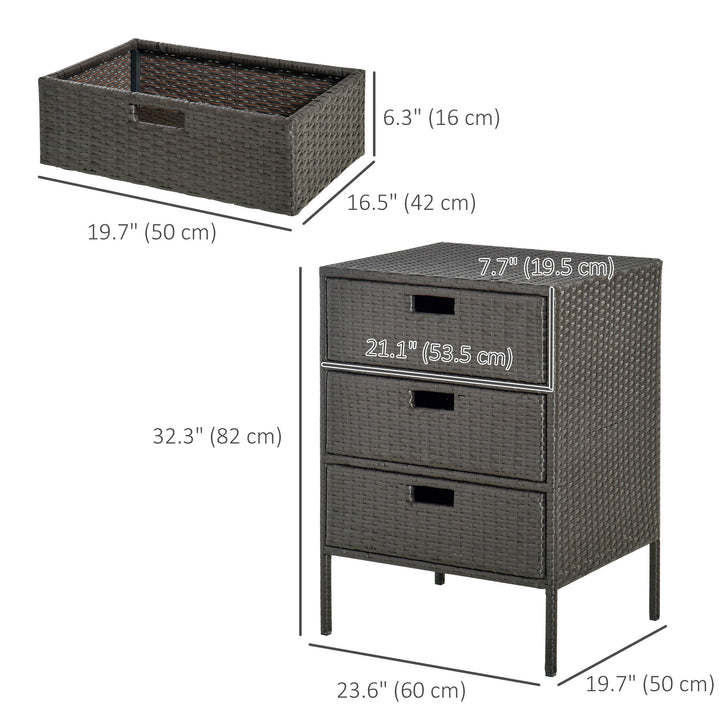 Outsunny 32" Poolside Rattan Wicker Patio Organizer Storage Cabinet Bathroom Storage w/ 3 Large Drawers Garden Outdoor