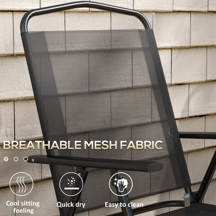 Outsunny 3 Pieces Bistro Set, Foldable Patio Furniture Set with Mesh Chairs, Glass Table for Garden, Balcony, Charcoal Grey